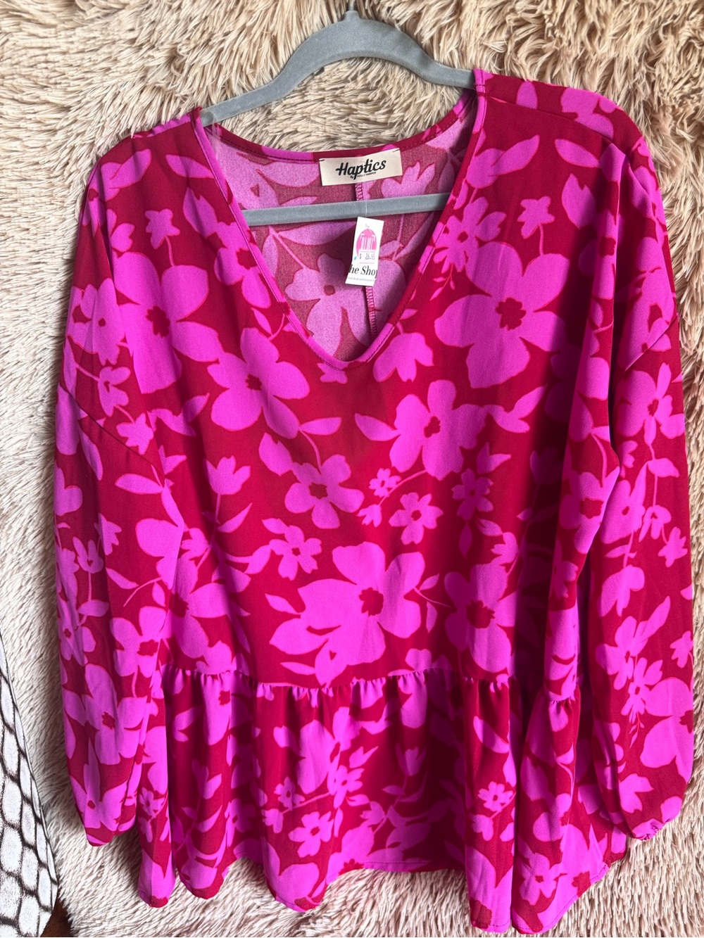 Pink Floral V-Neck Peplum Top